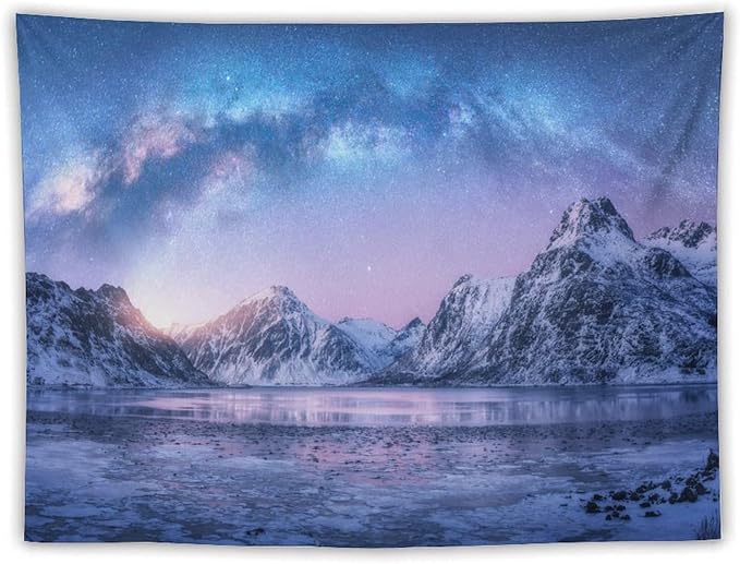 HZOHNAGO Mountain Tapestry Aurora Snow Mountain Sunset Pattern Printed Wall Tapestry Wall Hanging for Bedroom Living Room Dorm 80" W x 60" H-Ruum Studio Home