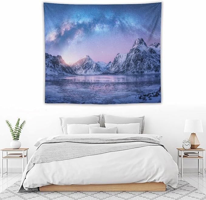 HZOHNAGO Mountain Tapestry Aurora Snow Mountain Sunset Pattern Printed Wall Tapestry Wall Hanging for Bedroom Living Room Dorm 60" W x 50" H-Ruum Studio Home