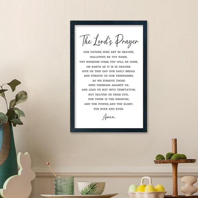 LuZhiQiang The Lords Prayer Wall Decor 16"×11" Our Father Prayer Bible Verse Sign Wood Framed Wall Hanging Art (Black)-Ruum Studio Home