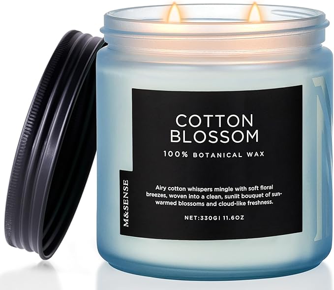 M&SENSE Clean Cotton Scented Candle - 11.6oz Natural Soy Wax Clean Cotton Blossom Scent Non Toxic Candle, 70-Hour Slow Burning 2-Wick Aromatherapy Home Fragrance Gifts for Home Decor-Ruum Studio Home