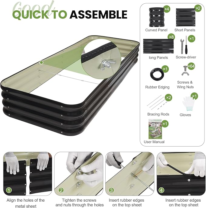5-in-1 Adjustable Raised Garden Bed Kit | Galvanized Planter Boxes for Vegetables, Flowers | 12" Tall, Multiple Sizes (8x3x1ft, 9x2x1ft, 10x1x1ft, 6x5x1ft, 7x4x1ft) | Outdoor Metal Raised Bed, Grey-Ruum Studio Home