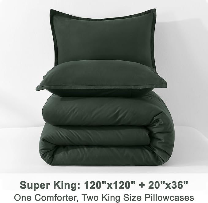 Litanika Forest Green Oversized King Comforters Super King Size, 3 Pieces Lightweight Solid Bedding Comforter Set, All Season Fluffy Bed Set (120x120In Comforter & 2 Pillowcases)-Ruum Studio Home