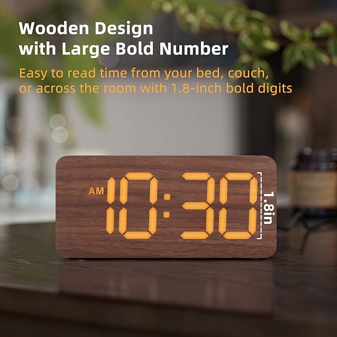 uscce Wooden Digital Alarm Clocks for Bedrooms: Dimmable Dual Alarm Clock with Large Numbers for Bedside Desk - Loud Alarm for Heavy Sleepers with Volume Control - Wood Decor & Gifts-Ruum Studio Home
