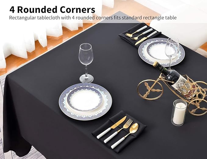 Surmente 5 Pack Black Tablecloth 90 x 156-inch Rectangular Polyester Table Cloth for Weddings, Banquets, or Restaurants-Ruum Studio Home