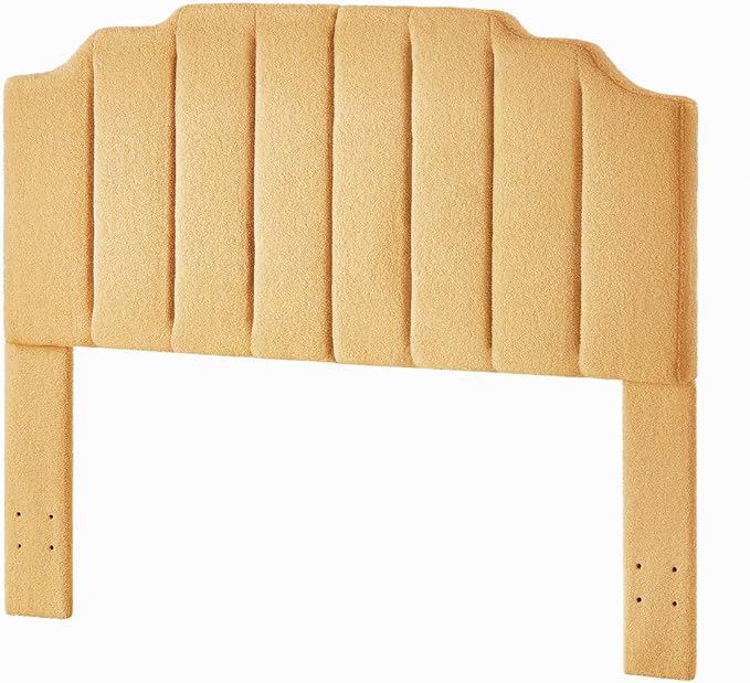 24KF Yellow Teddy Fabric Tufted for Queen Upholstered Headboard, Modern Vertical Channel Design Full Headboard with Stepped Silhouette Top Edge,6026-Q-Teddy Yellow-Ruum Studio Home