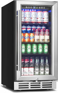15 Inch Beverage Refrigerator Under Counter - 126 Cans Beverage Fridge with Glass Door for Beer Wine Soda - Built-in or Freestanding Wine Cooler with Safety Lock for Home Kitchen Bar-Ruum Studio Home