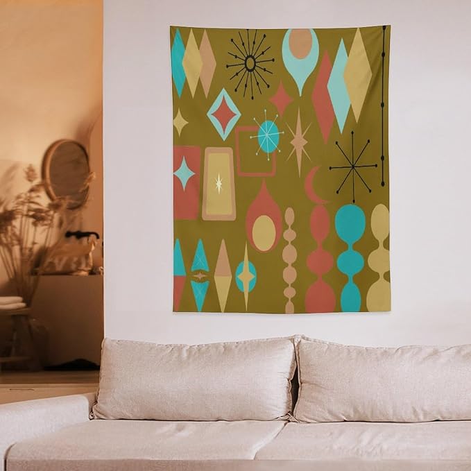 ICMOLYYENLO Boho Medieval Cat Tapestry, Abstract Atomic Starburst Geometric Aesthetic Art Wall Hanging For Bedroom Living Room Dormitory 60x60 Inches-Ruum Studio Home