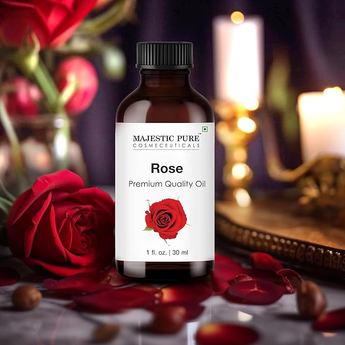 Majestic Pure Rose Essential Oil with Glass Dropper - 1 Fl Oz - 100% Pure and Natural Rose Oil - Premium Grade Essential Oils for Diffuser, Aromatherapy, Soap and Candle Making-Ruum Studio Home