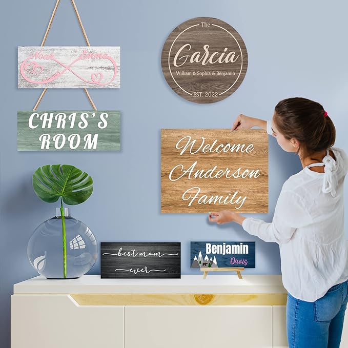 Custom Wood Sign Prsonalized Text Business Home Decor, Personalized Rustic Plaque Board Hanging Wooden Name Sign for Wall Art, Customized Signs Plank Decoration Gifts for Wedding Family Farmhouse Kitchen, Rectangle-Ruum Studio Home