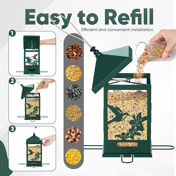 Squirrel Proof Bird Feeders for Outdoors, 6LBS Extra Large Capacity Hanging Metal Bird Feeder with Weight-Activated Perches, Wild Bird Feeders for Outside Finch, Cardinal, Blue Jay-Ruum Studio Home