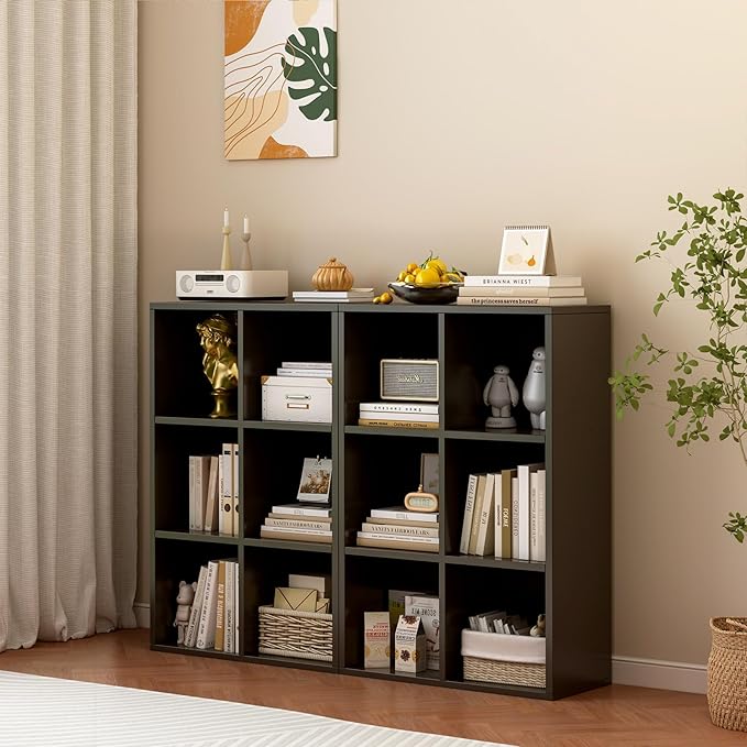 6-Cube Storage Shelf Bookcase - Wooden 3-Tier Floor Standing Open Bookshelf for Home and Office, Display Cabinet, Black-Ruum Studio Home