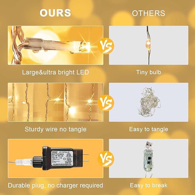 JMEXSUSS 300 LED Remote Control Curtain Lights, Plug in Fairy Curtain Lights Outdoor, Window Wall Hanging String Lights for Bedroom Backdrop Wedding Party Indoor Christmas Patio Dorm Decor, Warm White-Ruum Studio Home