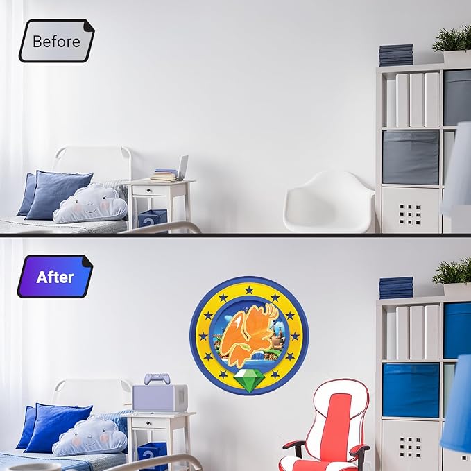 Speed Hero Wall Decal – Removable Vinyl Wall Art with Chaos Emerald Design – Gaming Room, Bedroom & Playroom Decor (Flying Hero)-Ruum Studio Home