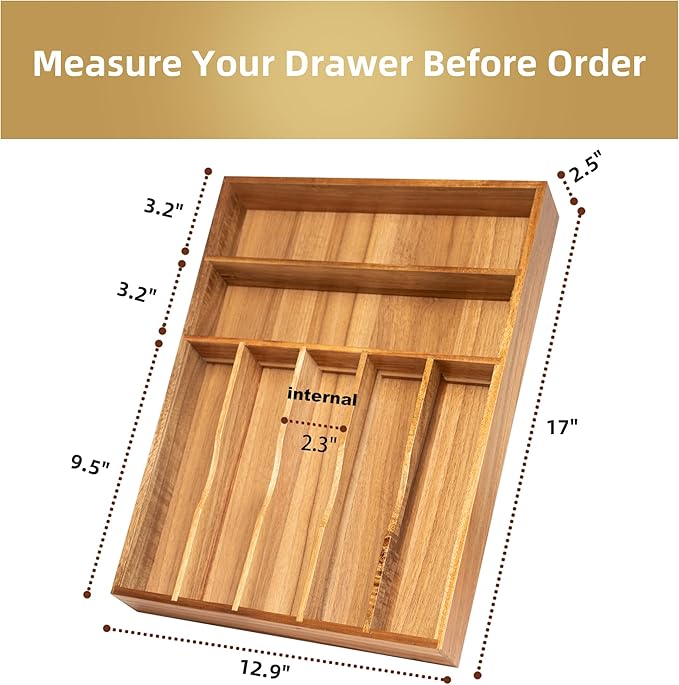 Silverware Organizer Kitchen Drawer Organizer Utensil Organizer Acacia Silverware Holder Cutlery Organizer in Drawer Flatware Organizer Tray(7 slots, Acacia-Ruum Studio Home