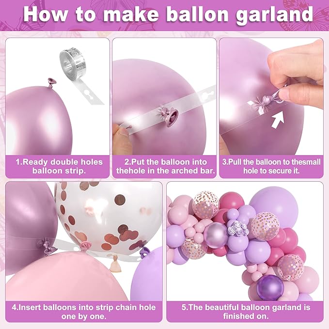 Amandir 175Pcs Pink and Purple Balloon Garland Arch Kit Butterfly Baby Shower Decorations for Girl, Lavender Purple Dusty Pink Balloon for Women Birthday Bridal Shower Wedding Party Supplies-Ruum Studio Home