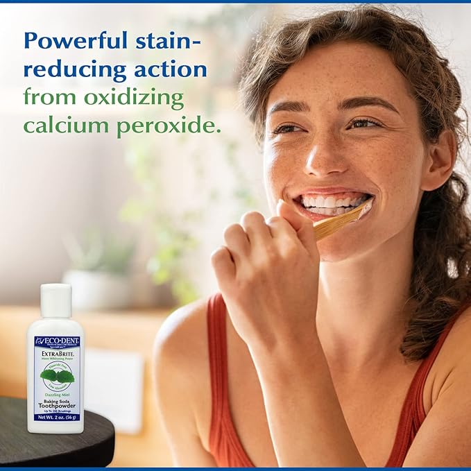 Eco-Dent ExtraBrite Baking Soda Toothpowder, Mint - Fluoride-Free Toothpaste Powder, SLS-Free Tooth Powder with Oxidizing Calcium Peroxide, Whitening Toothpaste Alternative, 2 Oz Ea (Pack of 3)-Ruum Studio Home