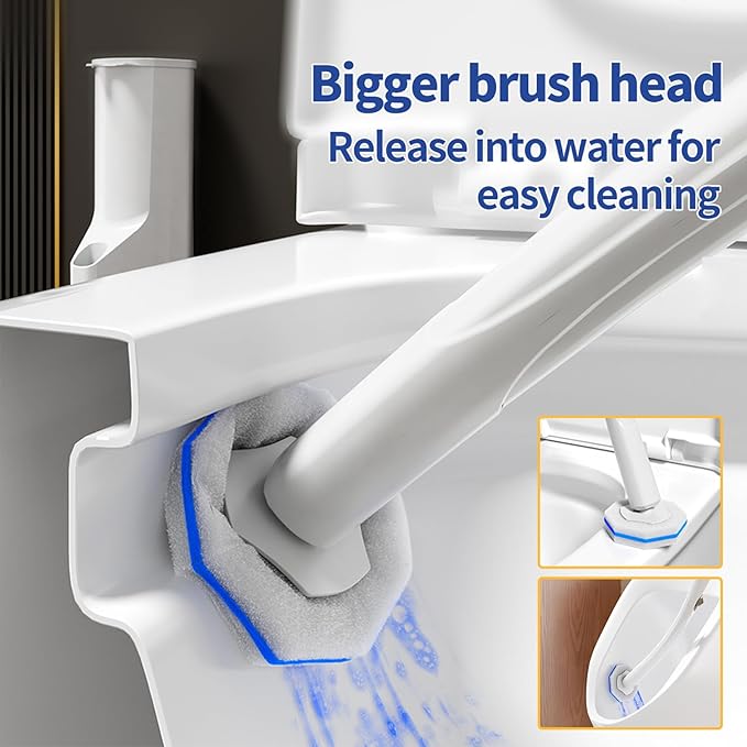 Disposable Toilet Brush Cleaning System, Two Sets of Wands and 60p Refills Pads Replacement Heads, Wall Mounted Toliet Stick Wand Starter Kit Bathroom Maintenance, Toilet Bowl Cleaner Holder-Ruum Studio Home