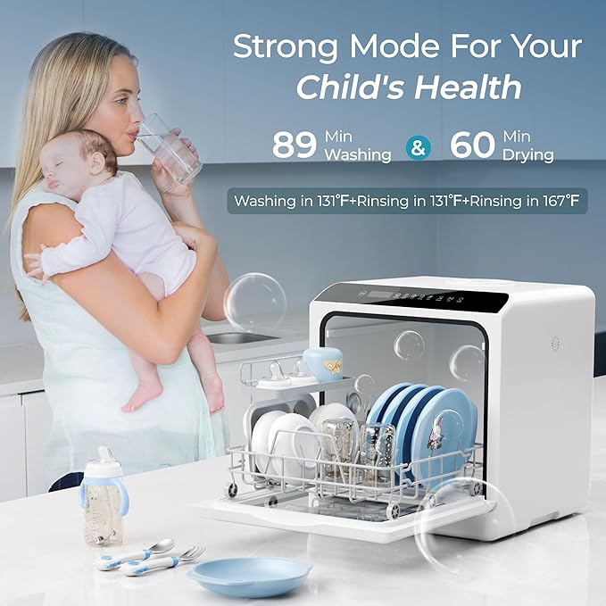 EUHOMY Mini Portable Dishwasher Countertop Compact Dishwashers, Tabletop Small Dishwasher with 5L Built-in Water Tank with 6 Modes and Baby Care for Apartments& RVs, No Hookup Needed-Ruum Studio Home