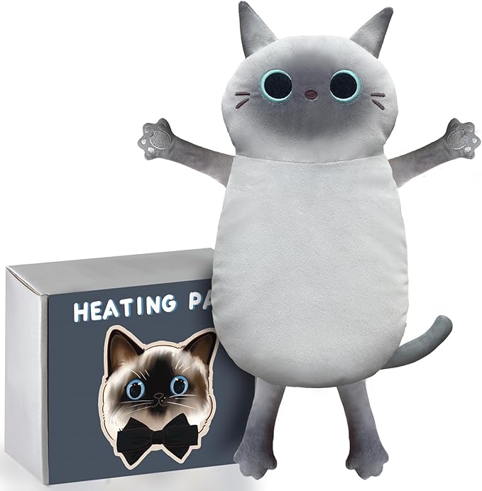 Microwave Heating Pad for Cramps Pain Relief, 22 * 13'' Moist Microwavable Stuffed Animal Period Menstrual Heating Pads for Back, Neck Shoulder and Knee, Big Siamese Cat-Ruum Studio Home