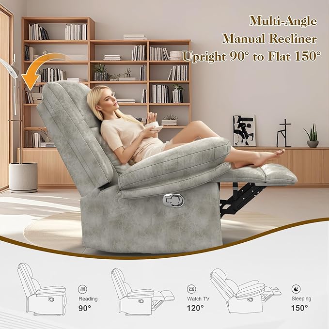 Recliner Chair for Adults, Oversized Manual Pull Tab Reclining Chair, 2-Tier Cushions, Minimalist Style Single Sofa for Living Room, RV (Polished Microfiber)-Ruum Studio Home