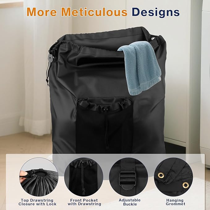 2-Pack Backpack Laundry Bags, Heavy Duty Laundry Bag Backpacks with Adjustable Shoulder Straps, Door Hanging Washing Bag, Laundry Hamper Lining for College Dorm, Travel, Laundromat-Ruum Studio Home