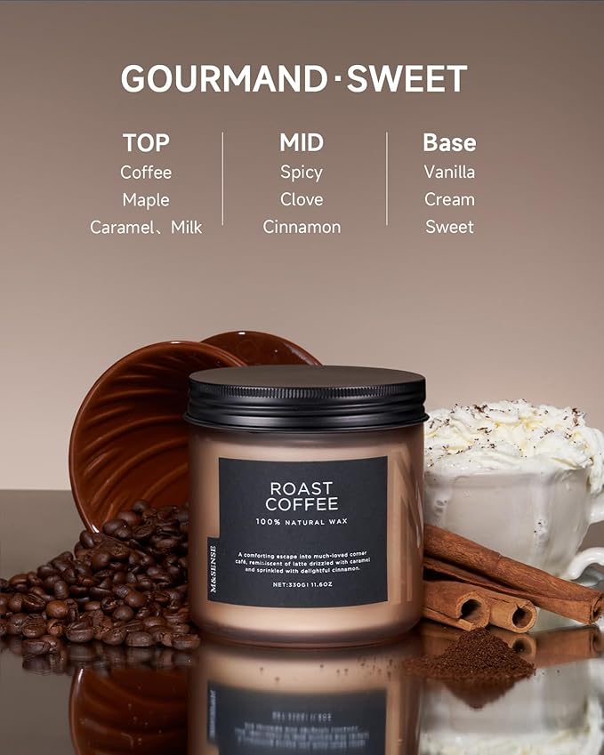 M&SENSE Coffee Candles Scented Strong, 2 Wick 11.6oz 70 Hours Burning Time Organic Natural Soy Wax Candle for Bedroom Kitchen Home Decor, Housewarming Gift for Men and Women-Ruum Studio Home