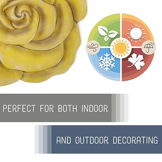 NAT & Jules Rose Flower Shaped Dimensional Indoor Outdoor 12 inch Cast Resin Decorative Garden Stepping Stone, Patio, Walkway Sculpture Yard Art, Yellow-Ruum Studio Home