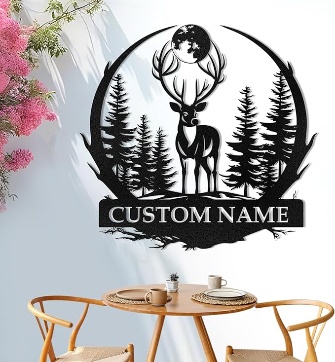 Metal Signs Customized, Personalized Deer Metal Cabin Sign, Forest Deer Wall Decor, Outdoor Metal Signs, Deer Hunter Gift, Deer Wall Art, Hunting Decor, Custom Family Name Sign, Cabin Decor-Ruum Studio Home
