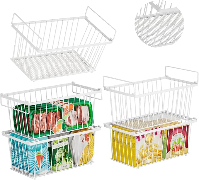 5 Pack Stackable Deep Freezer Organizer Bins ，Upgraded Bottom Leak-Proof net，Encryption and Hardening ， Freezer Organizer Bins for 5 to 7 Cu.FT Small Chest Freezer， Easy Get Bottom Foods-Ruum Studio Home