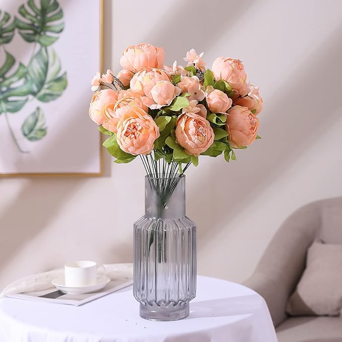 Duovlo Springs Flowers Artificial Silk Peony Bouquets Wedding Home Decoration,Pack of 1 (Spring Orange-Pink)-Ruum Studio Home