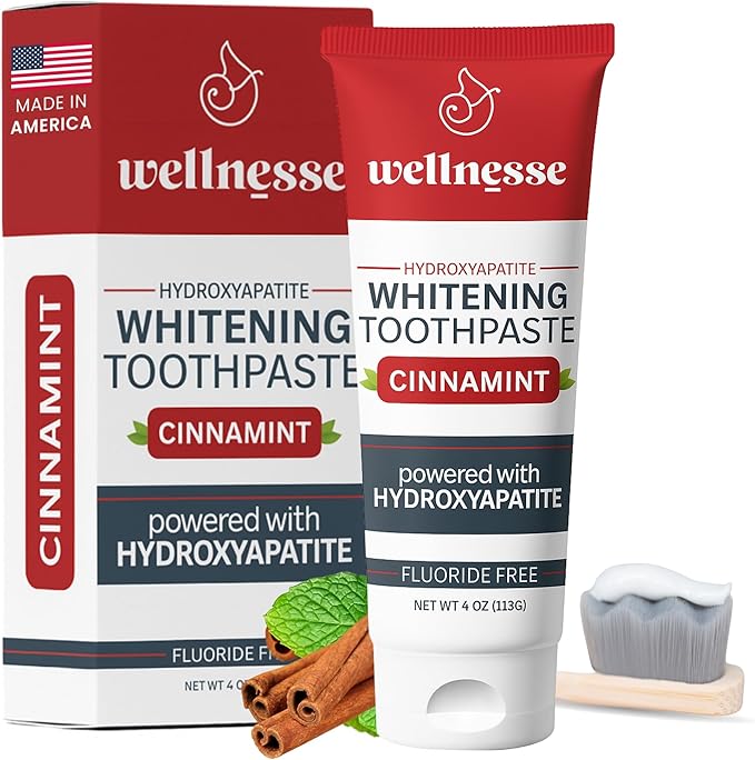 Wellnesse Hydroxyapatite Toothpaste – Fluoride Free for Sensitive Gums – Anti-Plaque, Remineralizing, Enamel Protection & Natural Whitening Toothpaste for Adults – Cinnamint Flavor - 4 oz-Ruum Studio Home