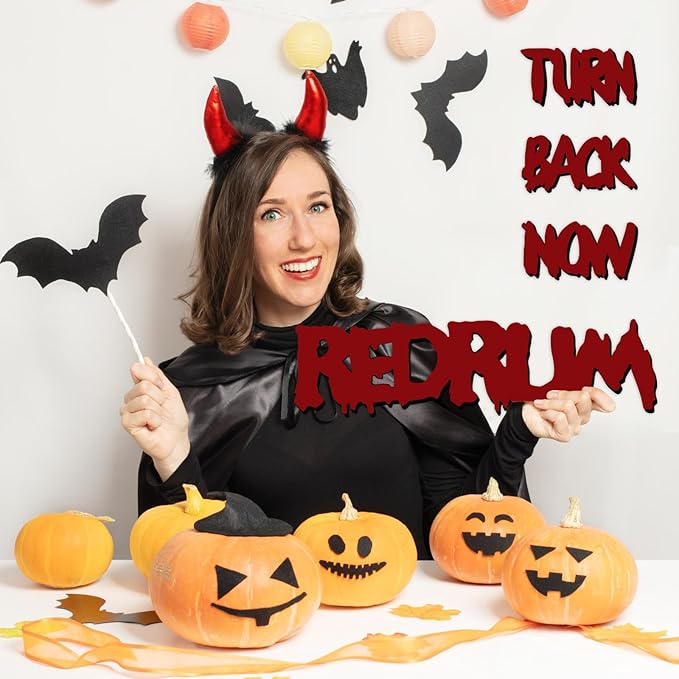 Wooden Halloween Decorations Stickers Bloody Halloween Decals for Mirror Wall Window Peel and Stick Happy Halloween Wall Sticker Redrum Door Sign Outdoor Indoor Decor Holiday Party Supply Photo Props-Ruum Studio Home