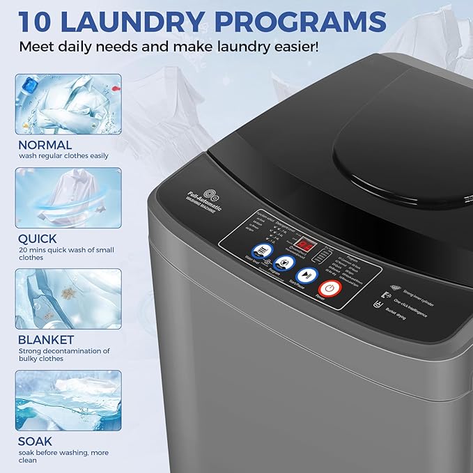Nictemaw Portable Washing Machine 20Lbs Portable Washer Machine with Drain Pump, 2.8 Cu.ft Compact Washing Machine with 10 Programs 8 Water Levels Laundry Machine for Apartment, Home, Dorms, Rv-Ruum Studio Home