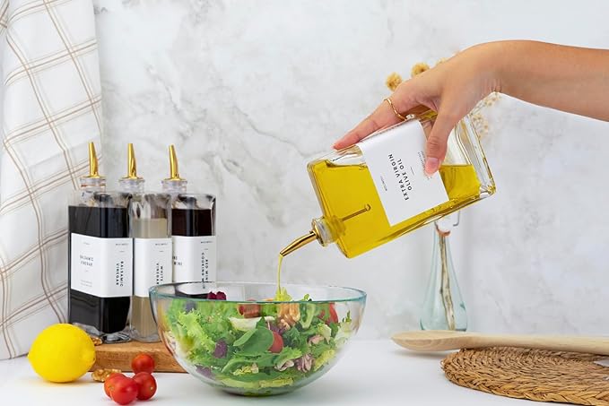 Molimoli Olive Oil Dispenser Bottle for Kitchen, Automatic Pourer, Glass Thin Bottle Dispenser for Kitchen, Olive Oil Cruet, | Set of 2 - Gold-Ruum Studio Home