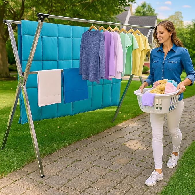 Clothes Drying Rack Folding Indoor Outdoor, Foldable Portable Laundry Drying Rack, Heavy Duty Laundry Hanger Dryer Rack with 20 Hooks (79.55'')-Ruum Studio Home