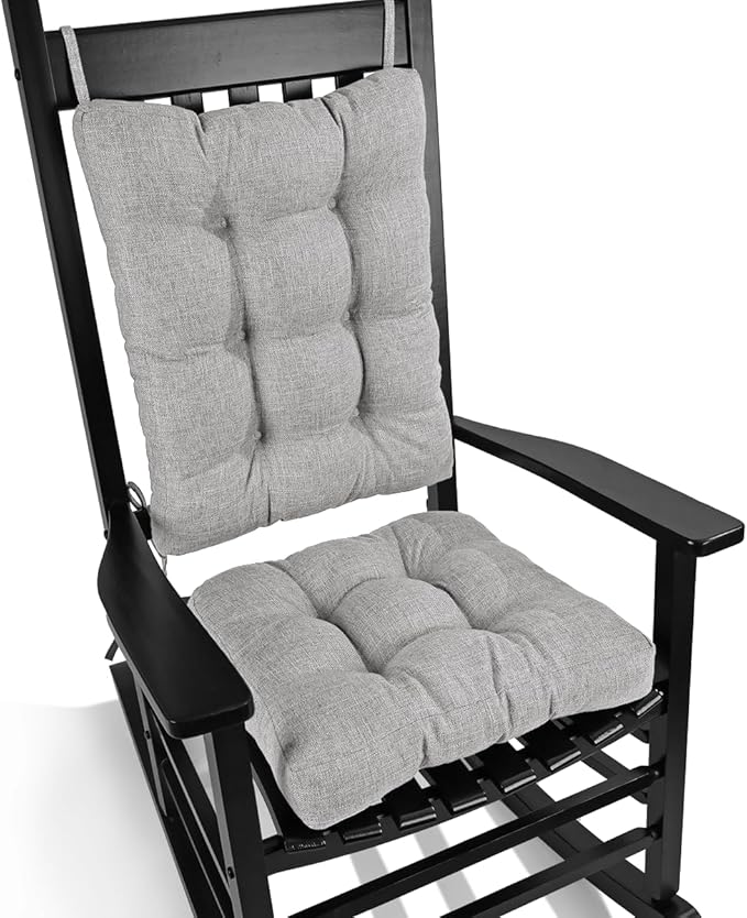 BUYUE Chair Cushion Set for Rocking Chair, Back Pillow & Seat Cushion with Ties, Original Woven Fabric Non-Slip Chair Pads for Elderly Sitting, Light Gray-Ruum Studio Home