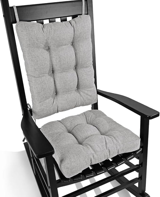 BUYUE Chair Cushion Set for Rocking Chair, Back Pillow & Seat Cushion with Ties, Original Woven Fabric Non-Slip Chair Pads for Elderly Sitting, Light Gray-Ruum Studio Home