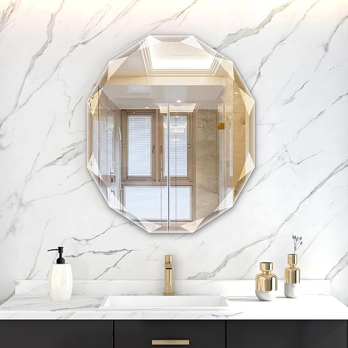 Bathroom Mirrors for Over Sink, Round Frameless Mirrors for Wall, 24x28 Inch Beveled Bathroom Mirror, Bathroom Vanity Circle Mirror for Bedroom Living Room Entryway Home Decor-Ruum Studio Home