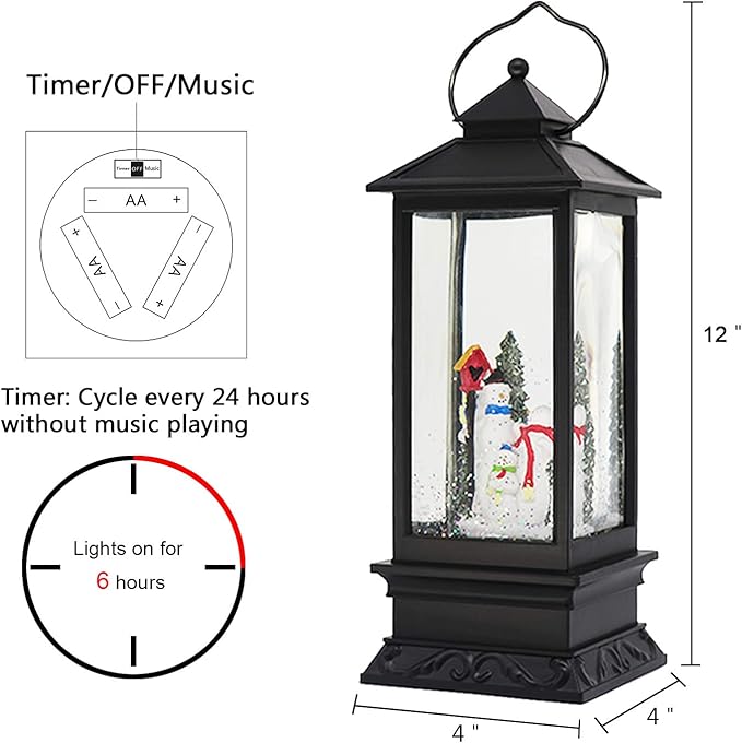 Eldnacele Christmas Snow Globe Lantern with Music, Battery Operated Lighted Swirling Glitter Water Lantern with Timer for Christmas Home Decoration, Snowman-Ruum Studio Home