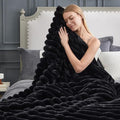 Cozy Bliss Faux Fur Throw Blanket for Couch, Cozy Warm Plush Striped Blanket for Sofa Bedroom Living Room,60 * 80 Inches Black-Ruum Studio Home