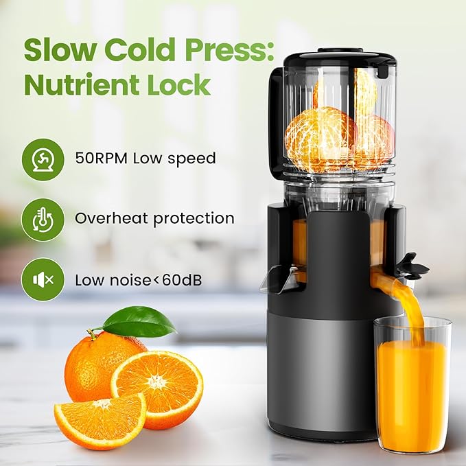 Cold Press Juicer Machines, High Nutrient Retention, 99% Juice Yield, 5.3" Wide Feed Chute for Whole Fruits & Vegetables, Quiet Slow Masticating Juicer, BPA-Free, Easy to Clean-Ruum Studio Home