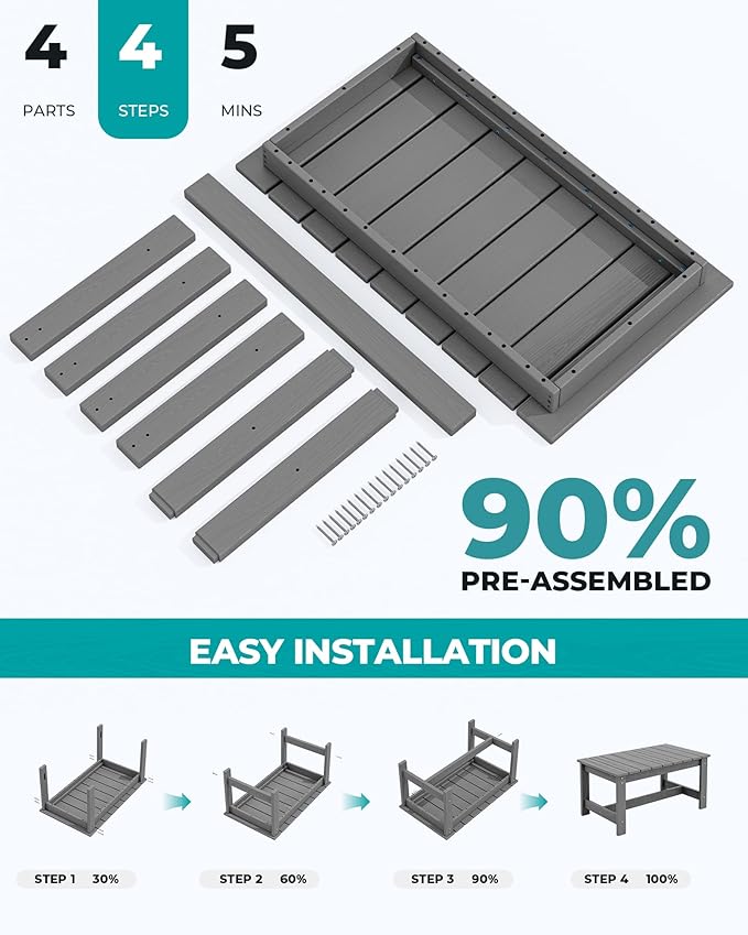 SERWALL Patio Coffee Table, HDPE Rectangle Outdoor Coffee Table Set of 2, Grey-Ruum Studio Home