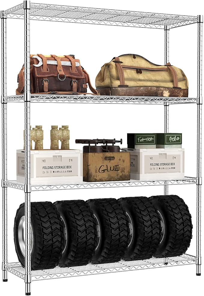 IZEUK 1400 LBS Garage Chrome Shelving Wide Storage Shelves 4 Tier Adjustable Heavy Duty Metal Wire Rack Standing Shelf Unit for Kitchen Office College Dorm Garage Warehouse 15.8" x 45.8"x 59.4"-Ruum Studio Home