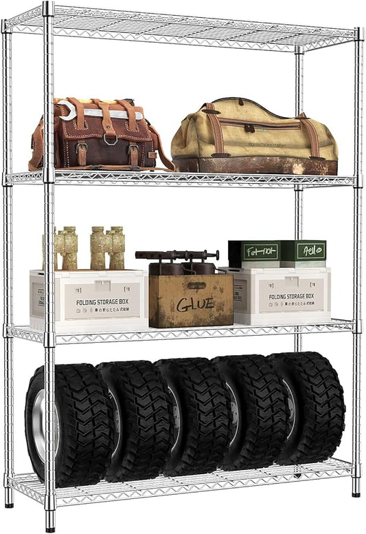 IZEUK 1400 LBS Garage Chrome Shelving Wide Storage Shelves 4 Tier Adjustable Heavy Duty Metal Wire Rack Standing Shelf Unit for Kitchen Office College Dorm Garage Warehouse 15.8" x 45.8"x 59.4"-Ruum Studio Home