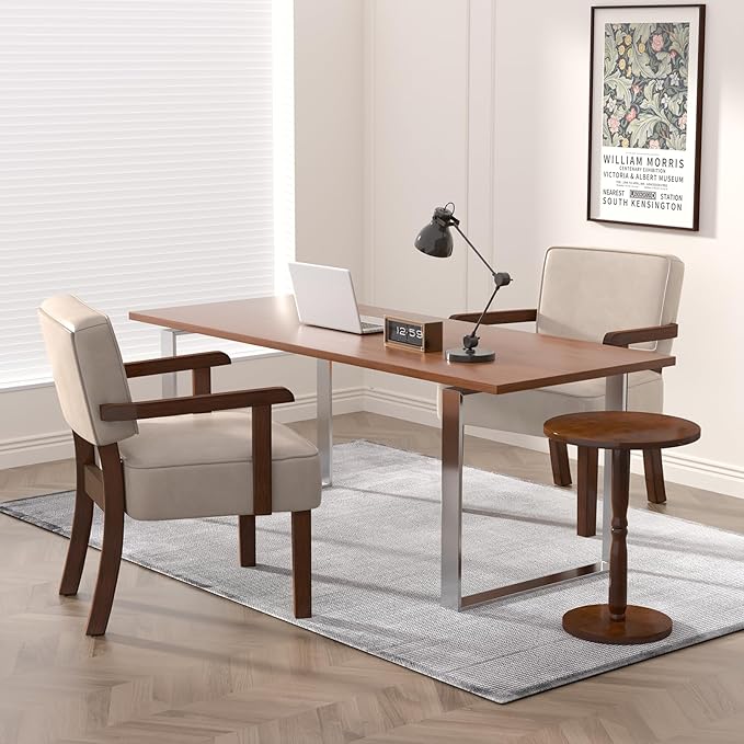Accent Chair Set of 2 with Table, PU Leather Chair for Living Room Oversized Armchair with Soft Seat and Armrests for Bedroom Dinning Reading Waiting Room (Leather Beige)-Ruum Studio Home