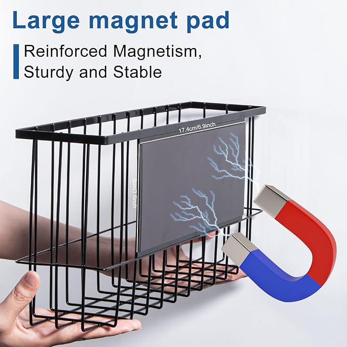 dedoot Magnetic Holder Locker 11"x 3.9"x 5.9" Strong Magnetic Black Mesh Holder Magnetic Basket Organizer Shelf Rack for Whiteboard,Fridge, Sponge, Recipe, Beverage,Refrigerator,Office File Foil-Ruum Studio Home
