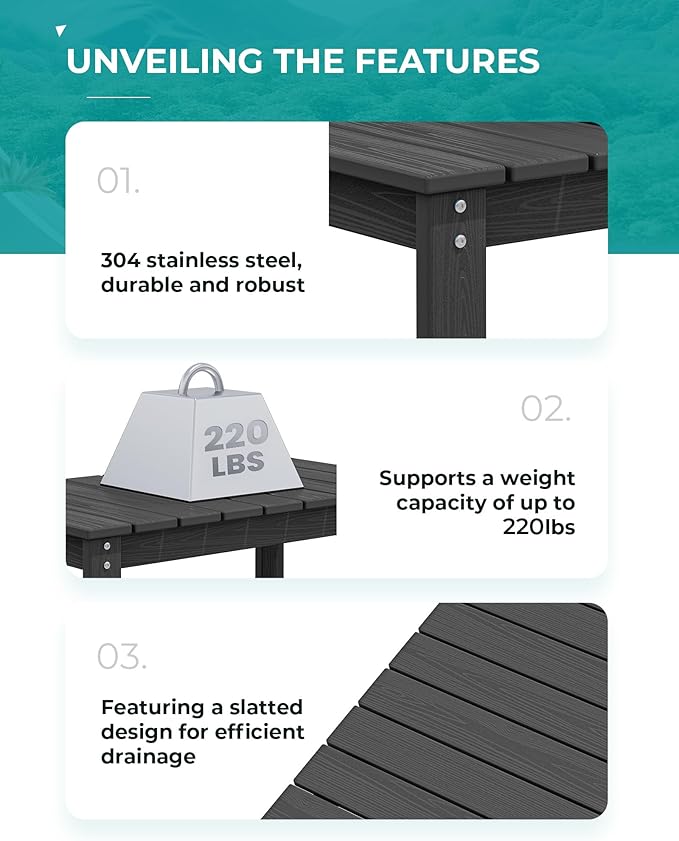 SERWALL Outdoor Coffee Table, HDPE Patio Coffee Table for Outside, Rectangle, Black-Ruum Studio Home