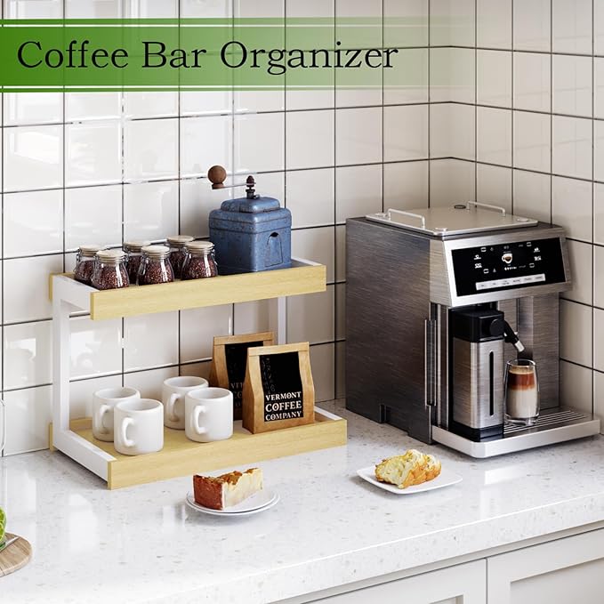 MARTY 2 Tier Spice Rack Organizer for Countertop, 15.8''L Coffee Station/Bathroom Organizer Countertop, Counter Shelf Desktop Storage Organizer for Kitchen, Bedroom, Office-Ruum Studio Home