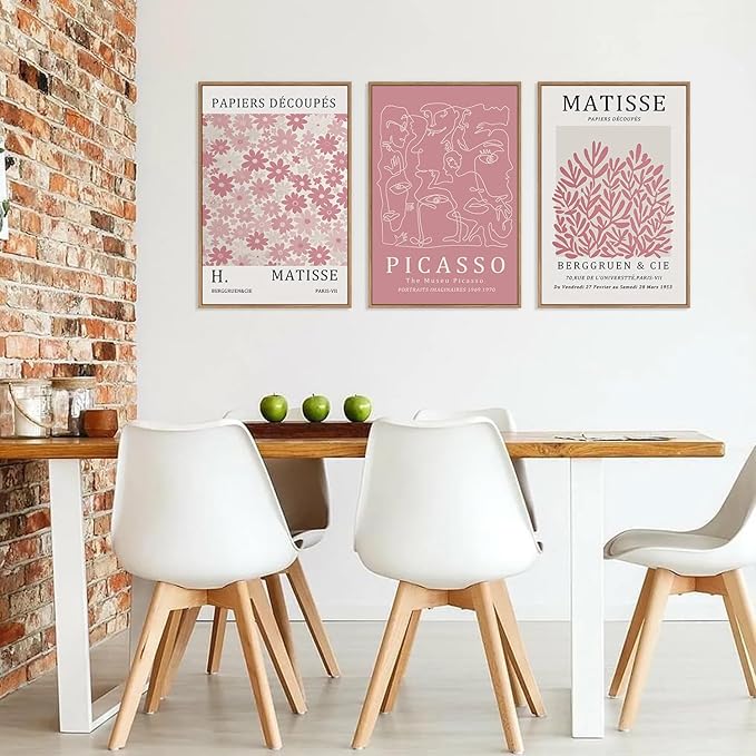 HLNIUC Matisse Pink Wall Art,Neutral Pink Flower Framed Canvas Wall Decor Set of 3(16”x24’) Modern Aesthetic Pictures Wall Painting,Abstract Flower Market Art Print for Living Room,Bedroom-Ruum Studio Home