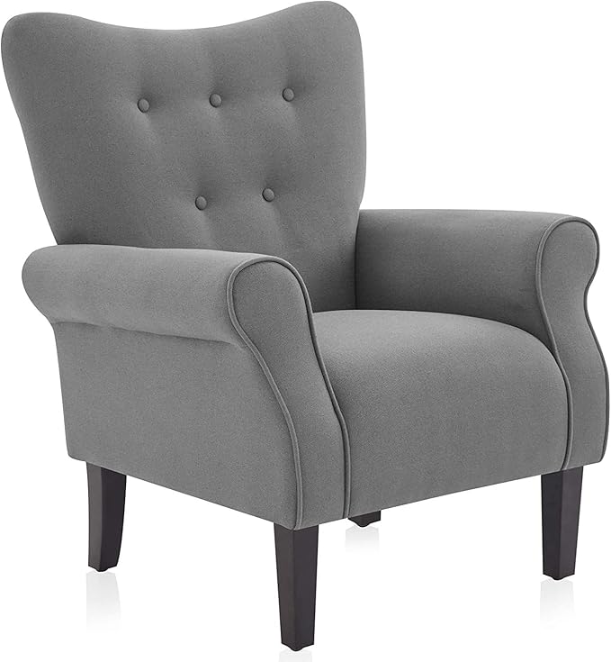 BELLEZE Modern Accent Chair, High Back Armchair, Upholstered Wingback Side Chair, Padded Single Sofa with Wooden Legs for Living Room, Bedroom - Gray-Ruum Studio Home